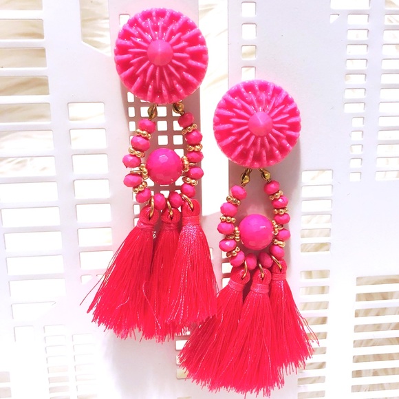 Jewelry - Hot Pink Tassel Fringe Statement Earrings 💗